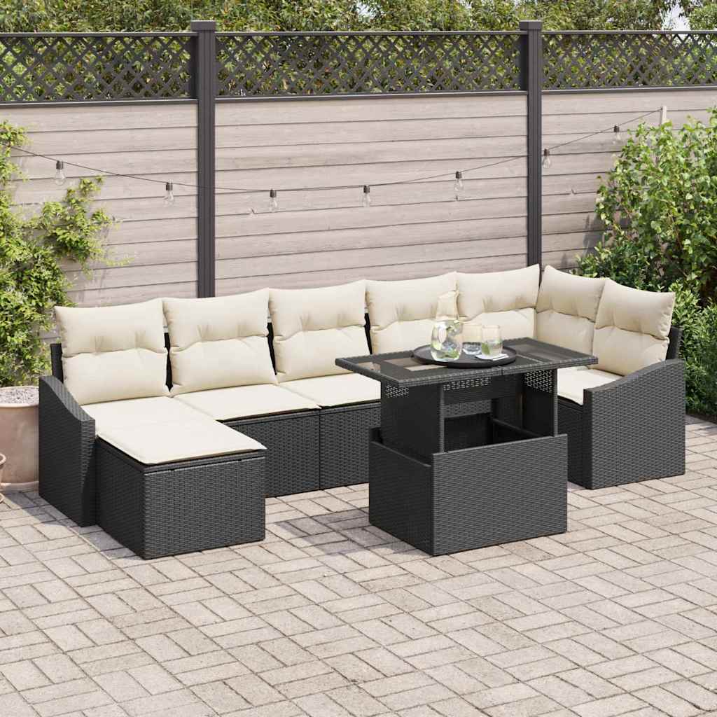 Garten-Sofa-Set mit Kissen mit Speicher 8 pcs Schwarz und Creme